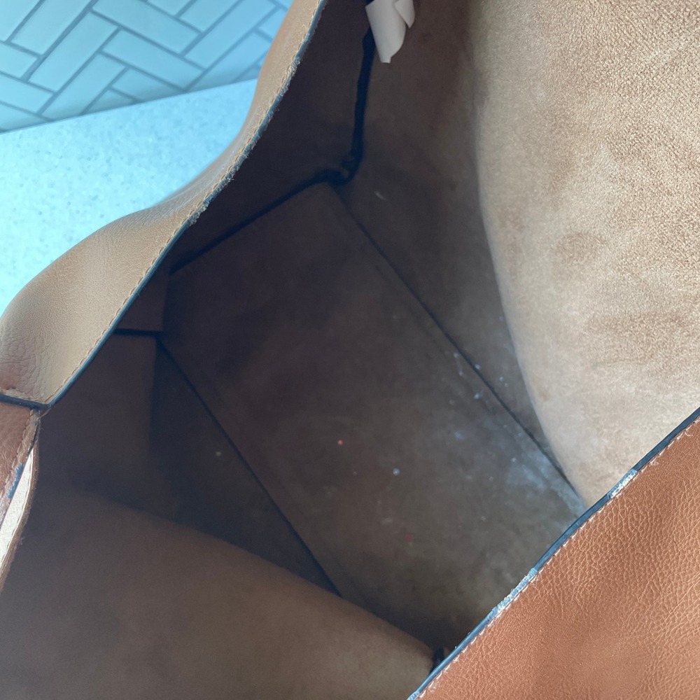 Large Cognac Brown Pebbled Faux Leather Hobo Shoulder Bag Tote with Gold Accents - Picture 7 of 11